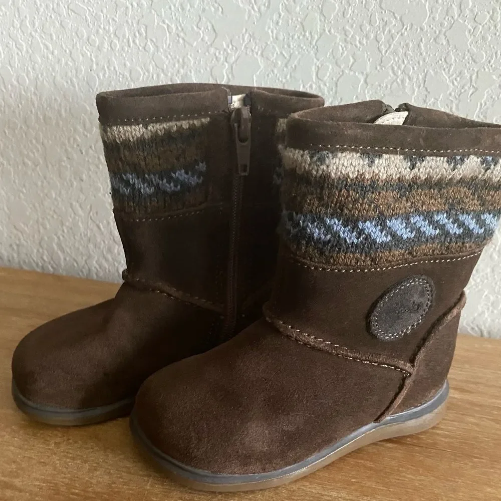 CLARKS NEW FIRST SHOES BABY GIRL MUSHROOM SUEDE ZIP-UP BOOTS US 5.5 Fall Winter